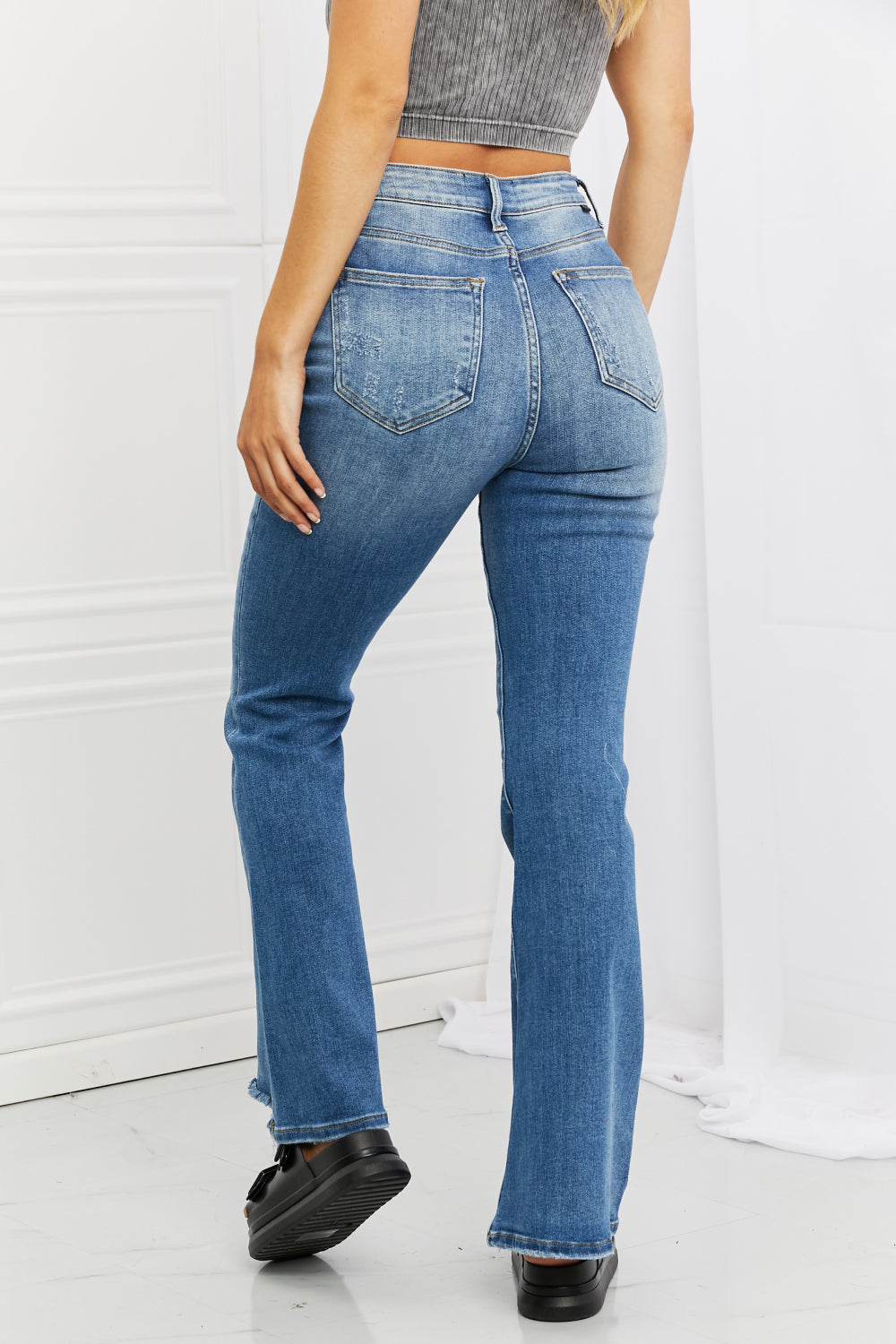 RISEN Full Size Iris High Waisted Flare Jeans Print on any thing USA/STOD clothes