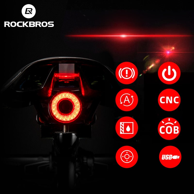 ROCKBROS Bicycle Smart Auto Brake Sensing Light IPx6 Waterproof LED Charging Cycling Taillight Bike Rear Light Accessories Q5 Print on any thing USA/STOD clothes