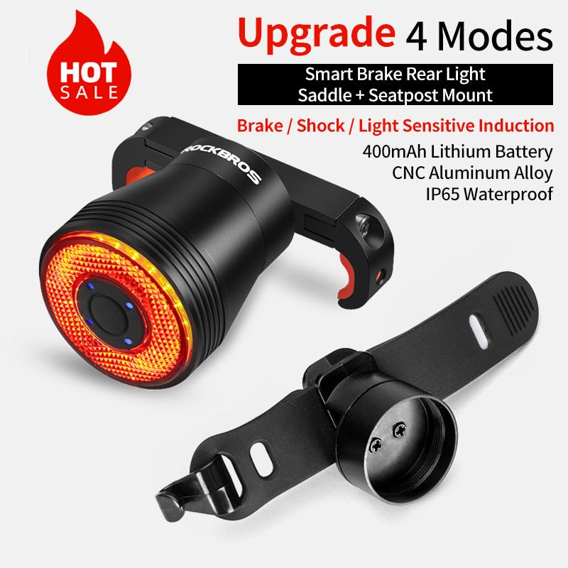ROCKBROS Bicycle Smart Auto Brake Sensing Light IPx6 Waterproof LED Charging Cycling Taillight Bike Rear Light Accessories Q5 Print on any thing USA/STOD clothes