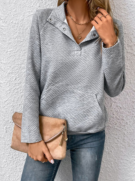 Raglan Sleeve Collared Neck Sweatshirt with Pocket Print on any thing USA/STOD clothes