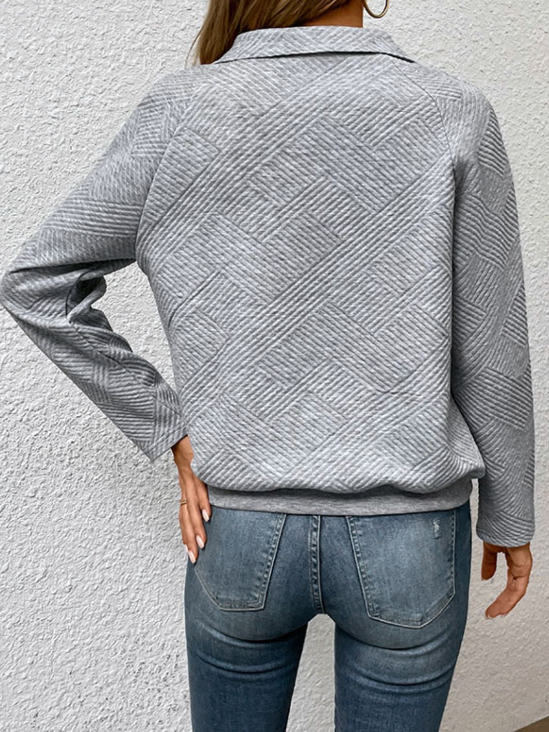 Raglan Sleeve Collared Neck Sweatshirt with Pocket Print on any thing USA/STOD clothes