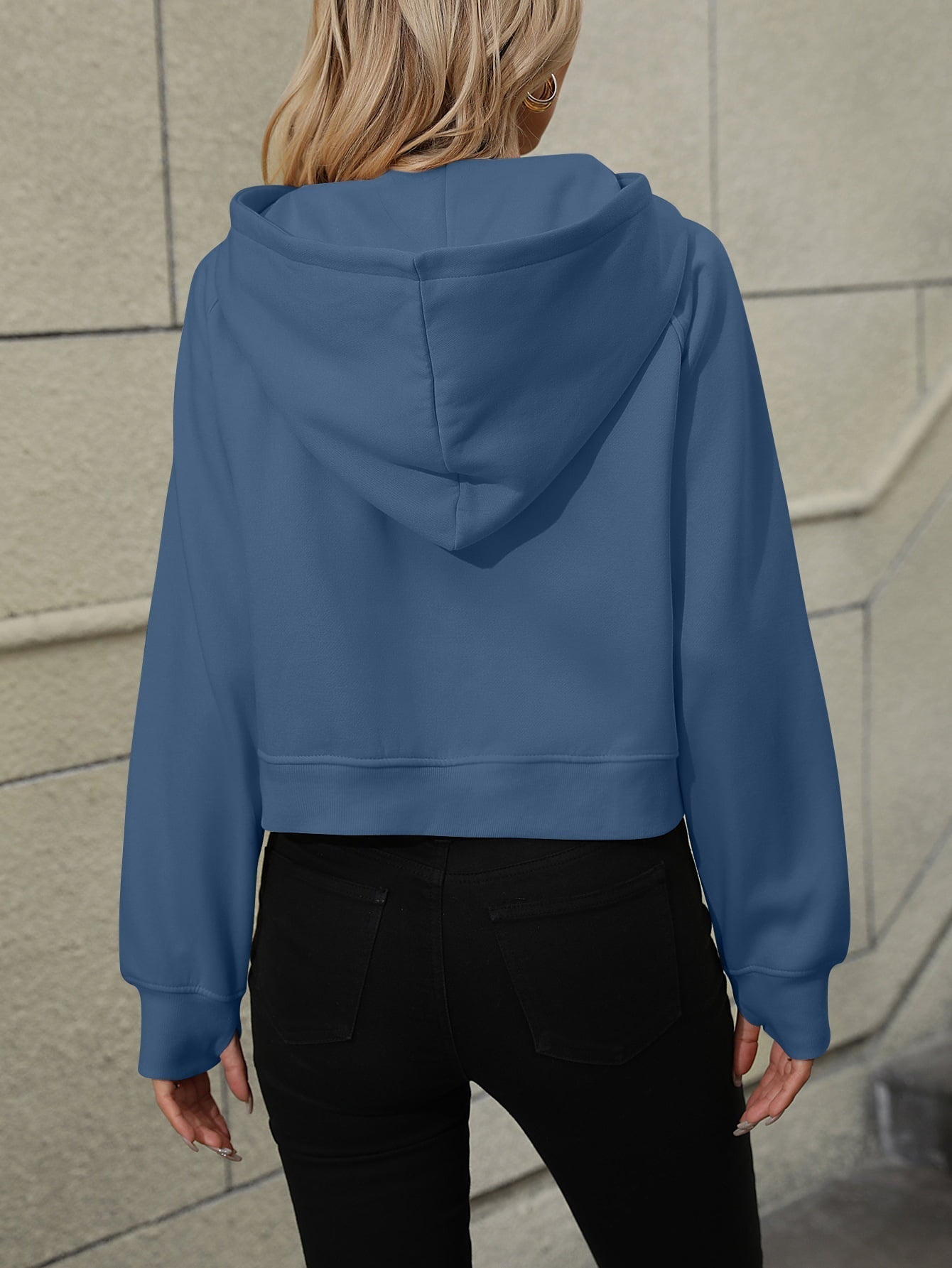 Raglan Sleeve Zip-Up Hoodie with Pocket Print on any thing USA/STOD clothes