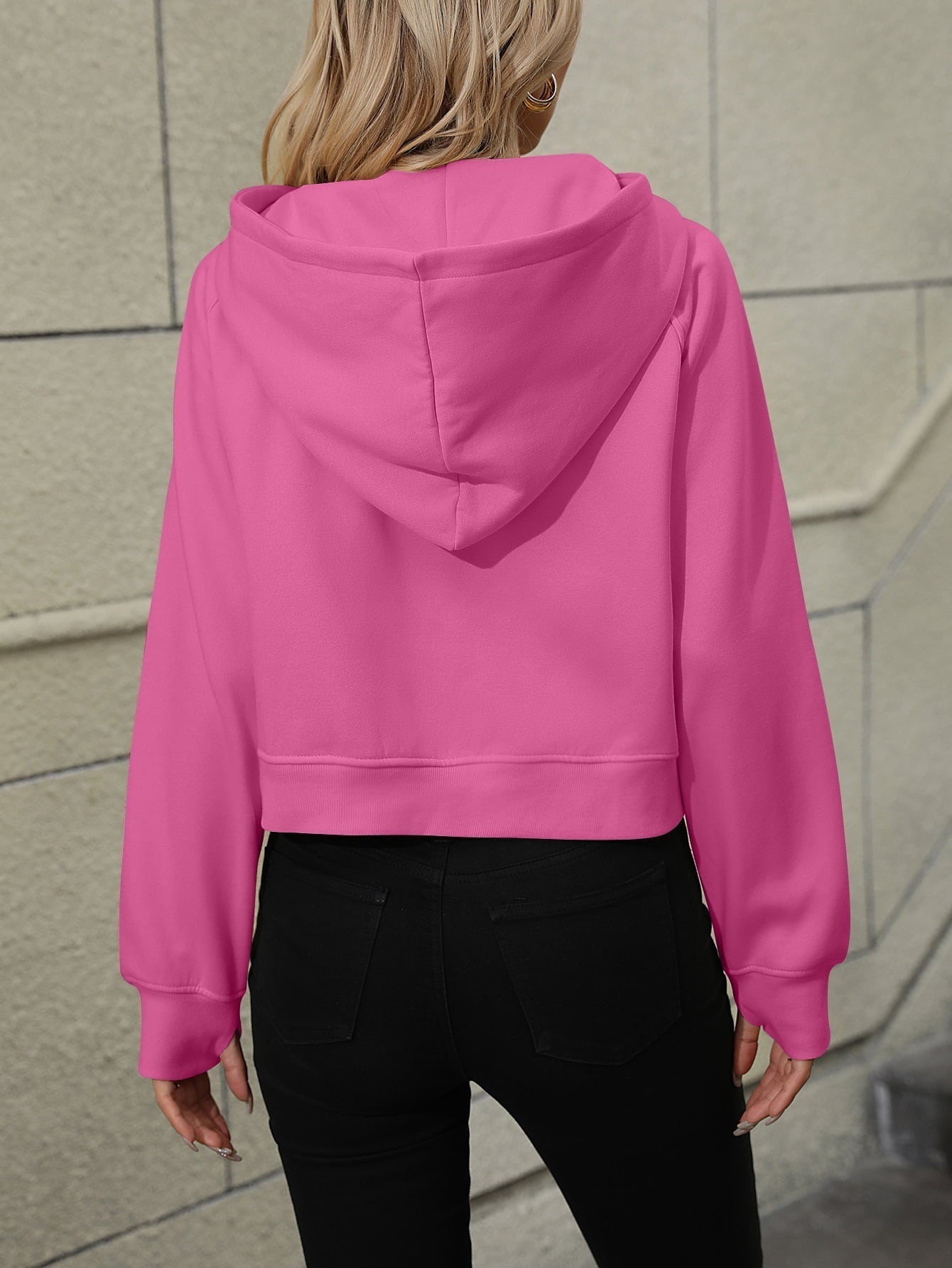 Raglan Sleeve Zip-Up Hoodie with Pocket Print on any thing USA/STOD clothes
