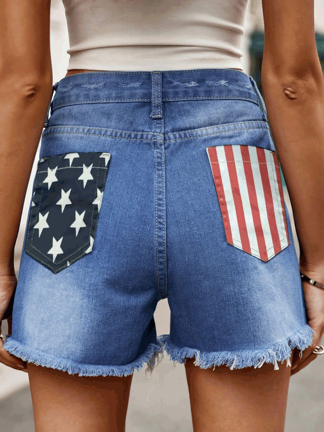 Raw Hem Denim Shorts with Pockets Print on any thing USA/STOD clothes
