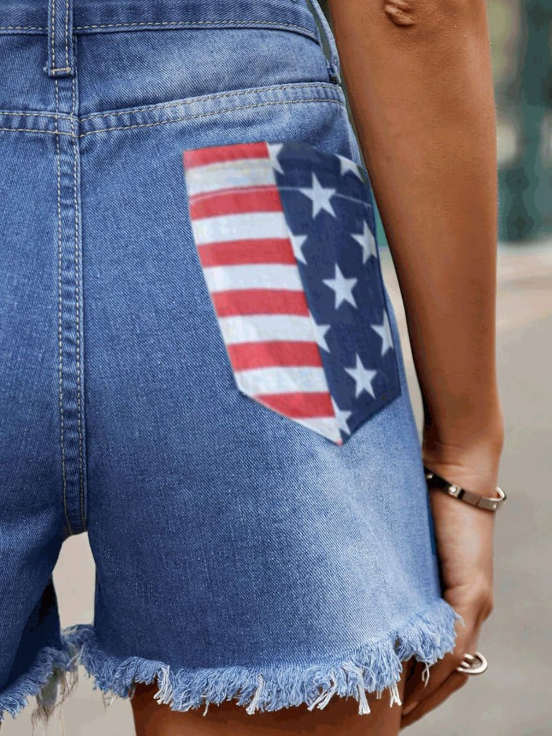 Raw Hem Denim Shorts with Pockets Print on any thing USA/STOD clothes