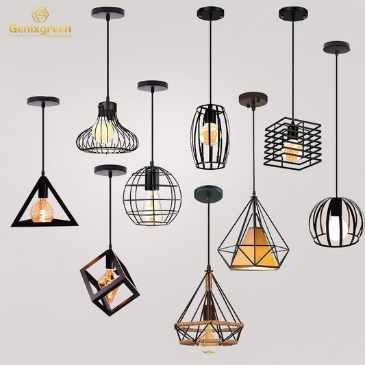 Retro Industrial Pendant Light Nordic Black Metal Cage Lighting Fixtures Iron Loft Cage Kitchen Vintage Adjustable Hanging Lamps Print on any thing USA/STOD clothes
