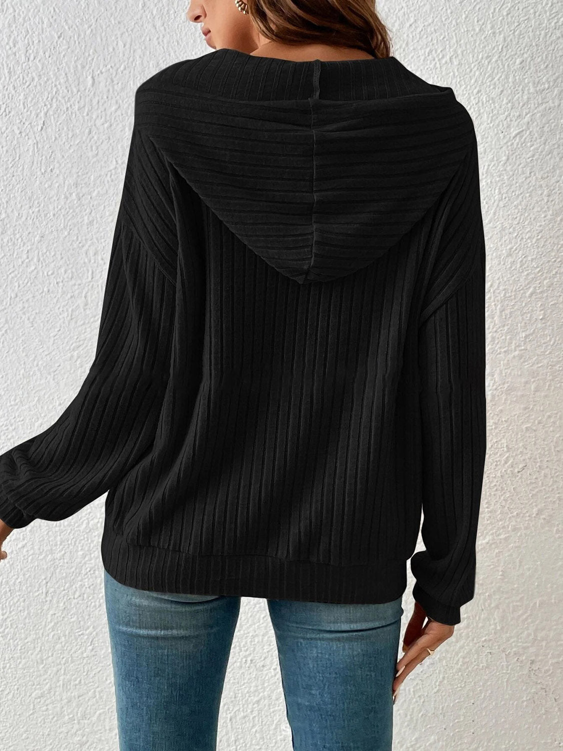 Ribbed Dropped Shoulder Drawstring Hoodie Print on any thing USA/STOD clothes