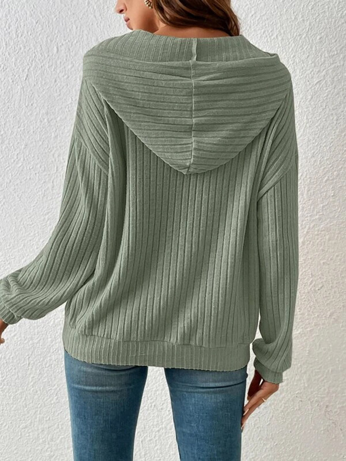 Ribbed Dropped Shoulder Drawstring Hoodie Print on any thing USA/STOD clothes