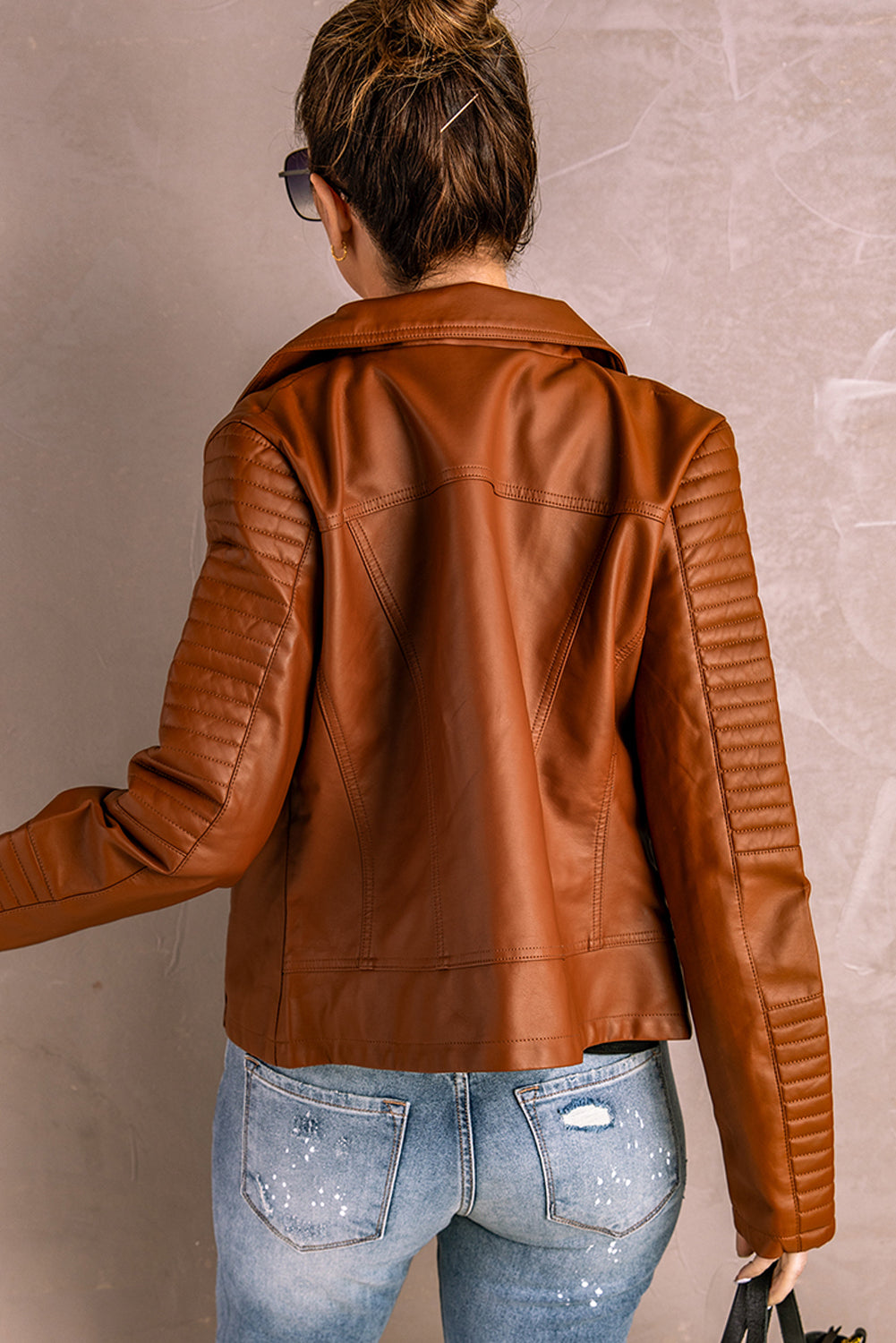 Ribbed Faux Leather Jacket Print on any thing USA/STOD clothes