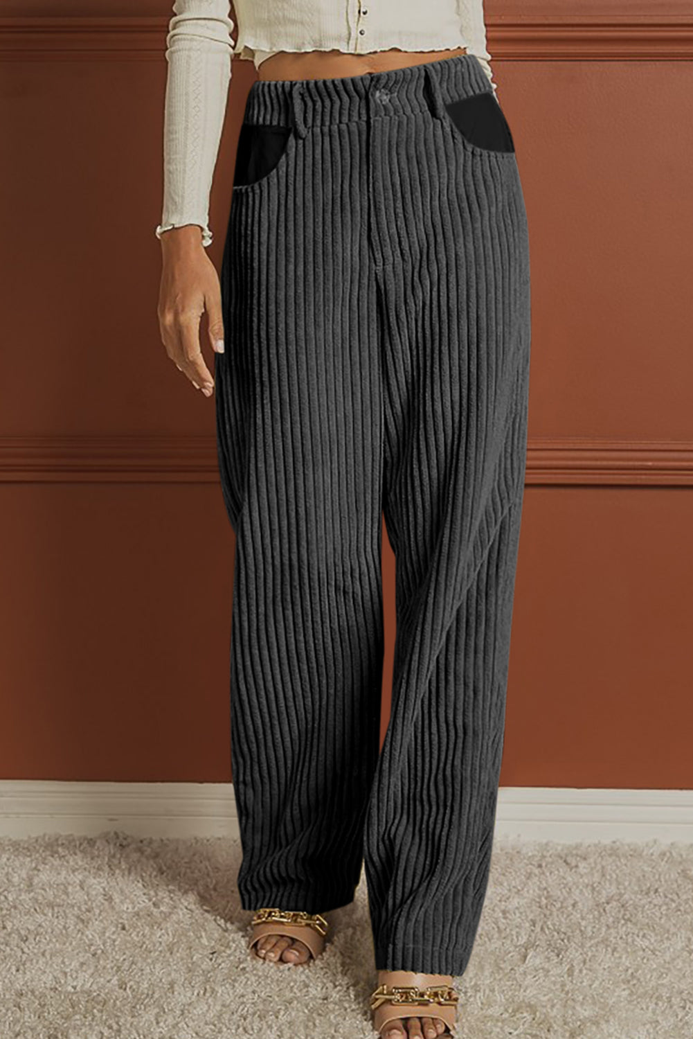 Ribbed Longline Pocketed Pants Print on any thing USA/STOD clothes