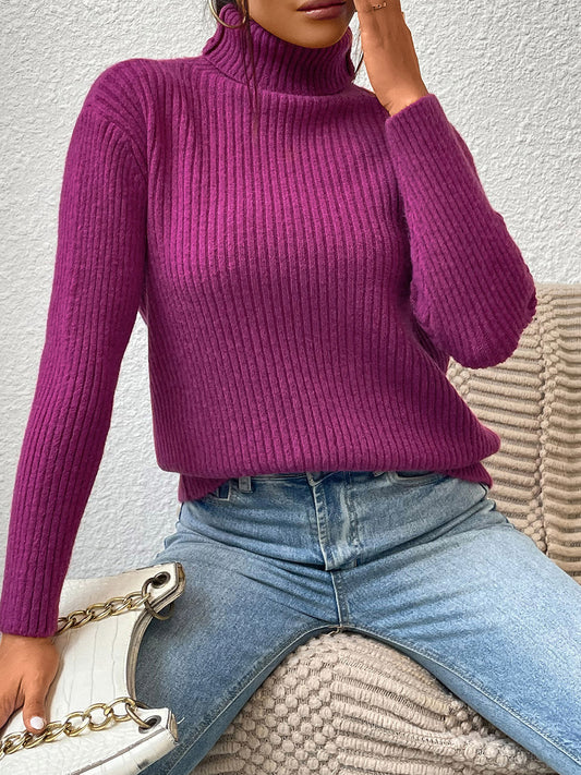 Ribbed Turtle Neck Long Sleeve Sweater Print on any thing USA/STOD clothes