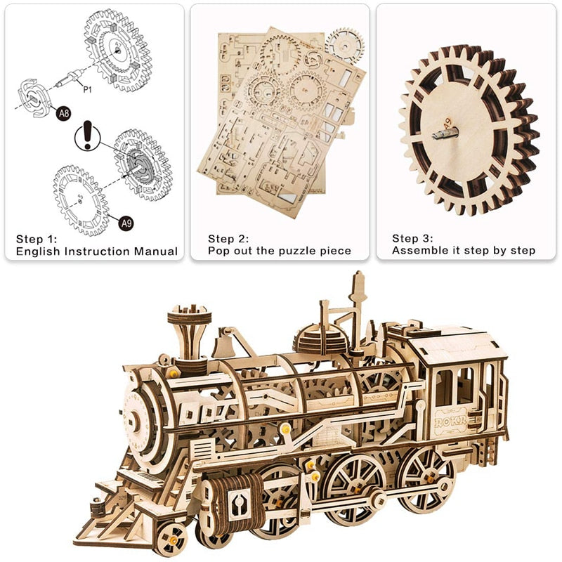 Robotime 4 Kinds DIY Laser Cutting 3D Mechanical Model Wooden Model Building Block Kits Assembly Toy Gift for Children Adult Print on any thing USA/STOD clothes