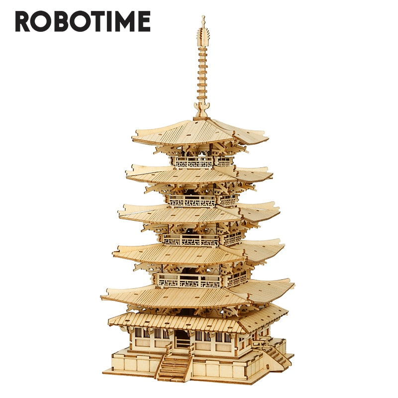 Robotime Five-storied Pagoda 3D Wooden Puzzle Toys For Children Kids Birthday Gift TGN02 Print on any thing USA/STOD clothes