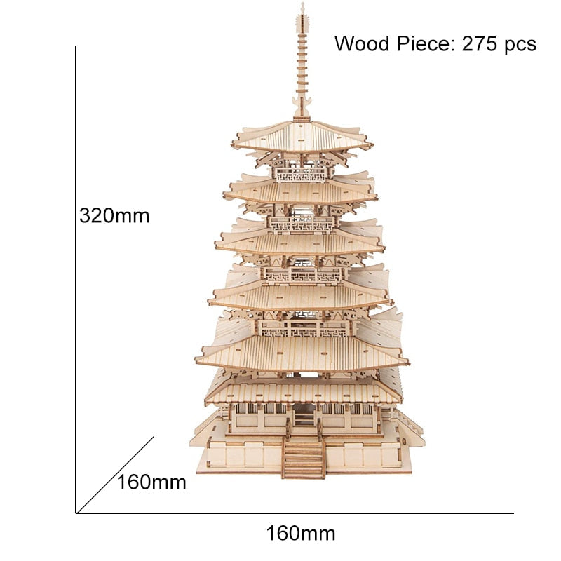 Robotime Five-storied Pagoda 3D Wooden Puzzle Toys For Children Kids Birthday Gift TGN02 Print on any thing USA/STOD clothes