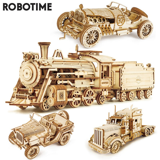 Robotime Rokr Wooden Mechanical Train 3D  Puzzle Car Toy Assembly Locomotive Model Building Kits for Children Kids Birthday Gift Print on any thing USA/STOD clothes