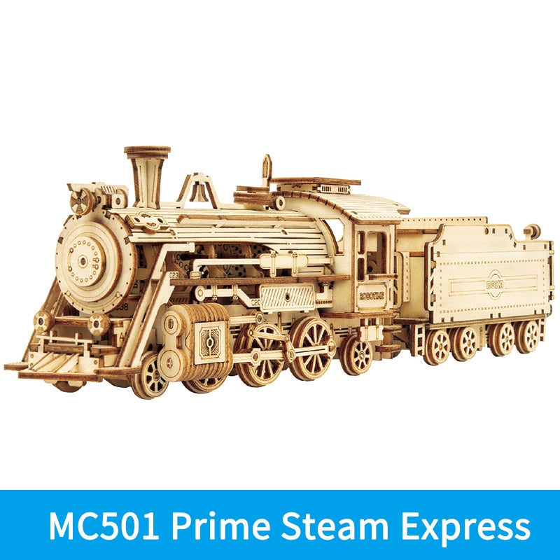 Robotime Rokr Wooden Mechanical Train 3D  Puzzle Car Toy Assembly Locomotive Model Building Kits for Children Kids Birthday Gift Print on any thing USA/STOD clothes