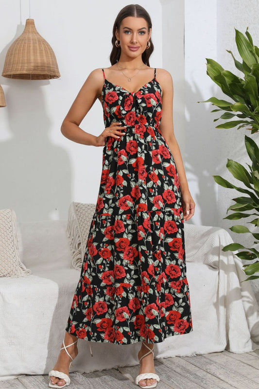 Rose Print Spaghetti Strap Sweetheart Neck Dress Print on any thing USA/STOD clothes