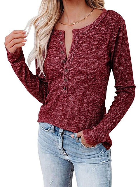 Round Neck Buttoned Long Sleeve T-Shirt Print on any thing USA/STOD clothes