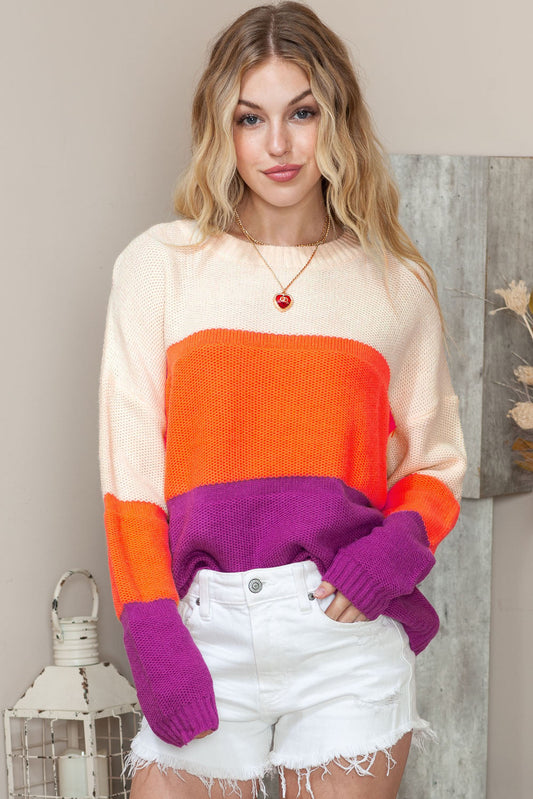 Round Neck Color Block Sweater Print on any thing USA/STOD clothes