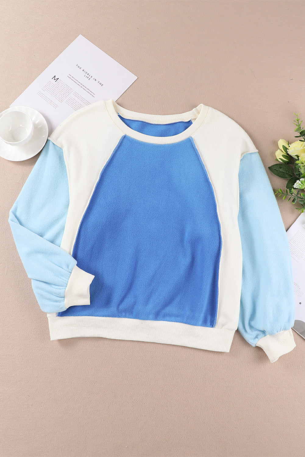 Round Neck Dropped Shoulder Color Block Sweatshirt Print on any thing USA/STOD clothes