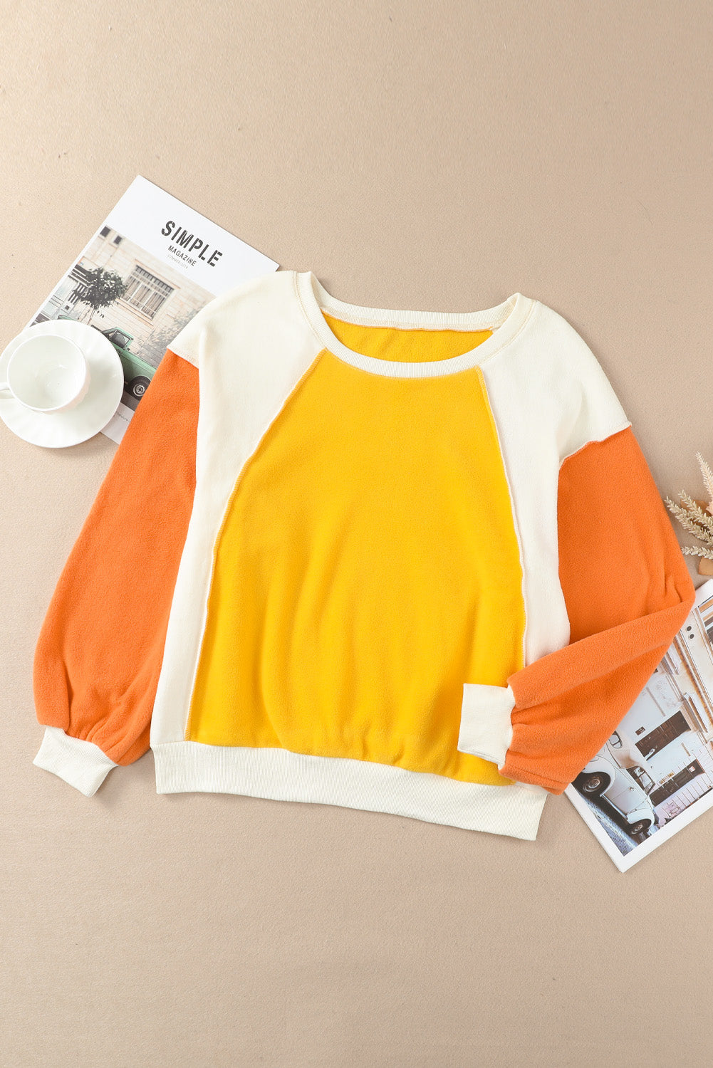 Round Neck Dropped Shoulder Color Block Sweatshirt Print on any thing USA/STOD clothes