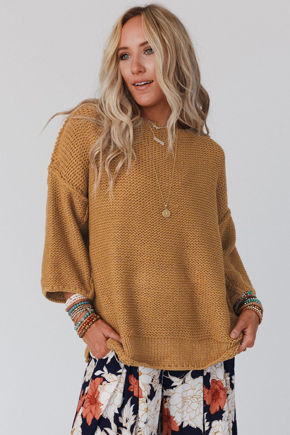 Round Neck Dropped Shoulder Sweater Print on any thing USA/STOD clothes