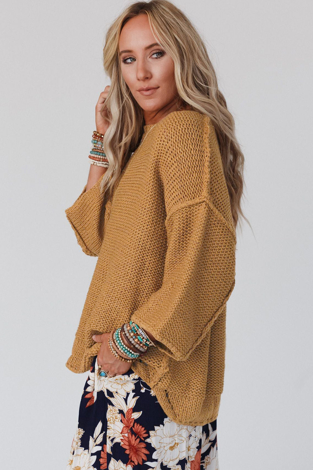 Round Neck Dropped Shoulder Sweater Print on any thing USA/STOD clothes