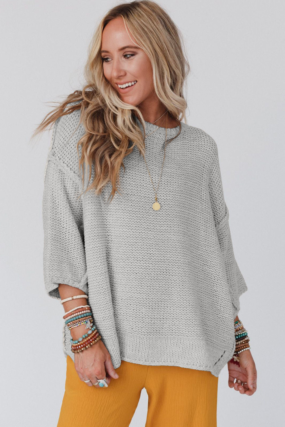 Round Neck Dropped Shoulder Sweater Print on any thing USA/STOD clothes