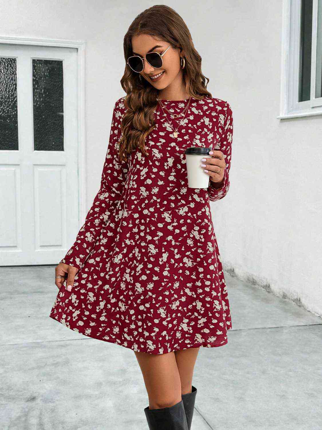 Round Neck Long Sleeve Mini Dress Print on any thing USA/STOD clothes