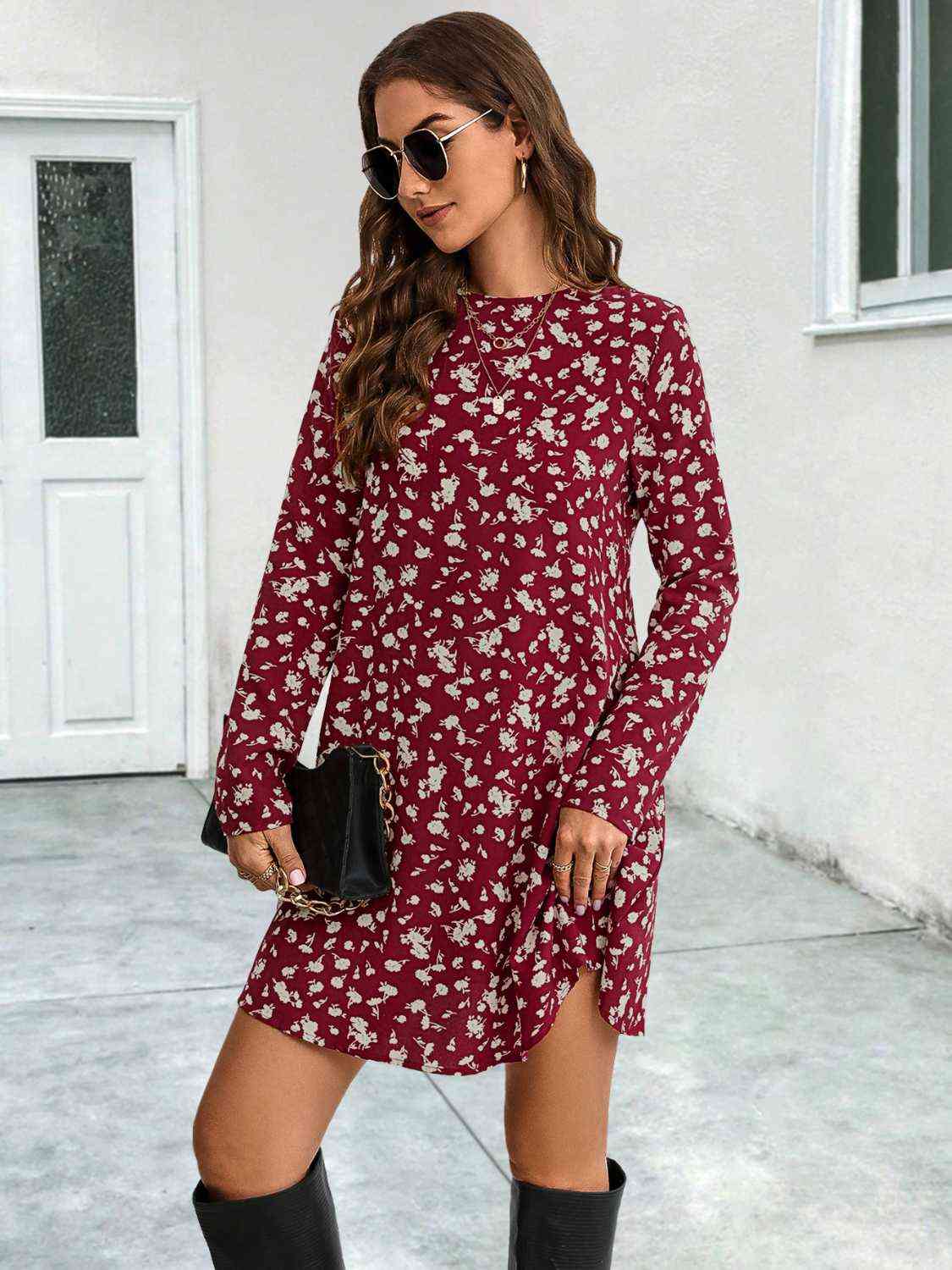 Round Neck Long Sleeve Mini Dress Print on any thing USA/STOD clothes