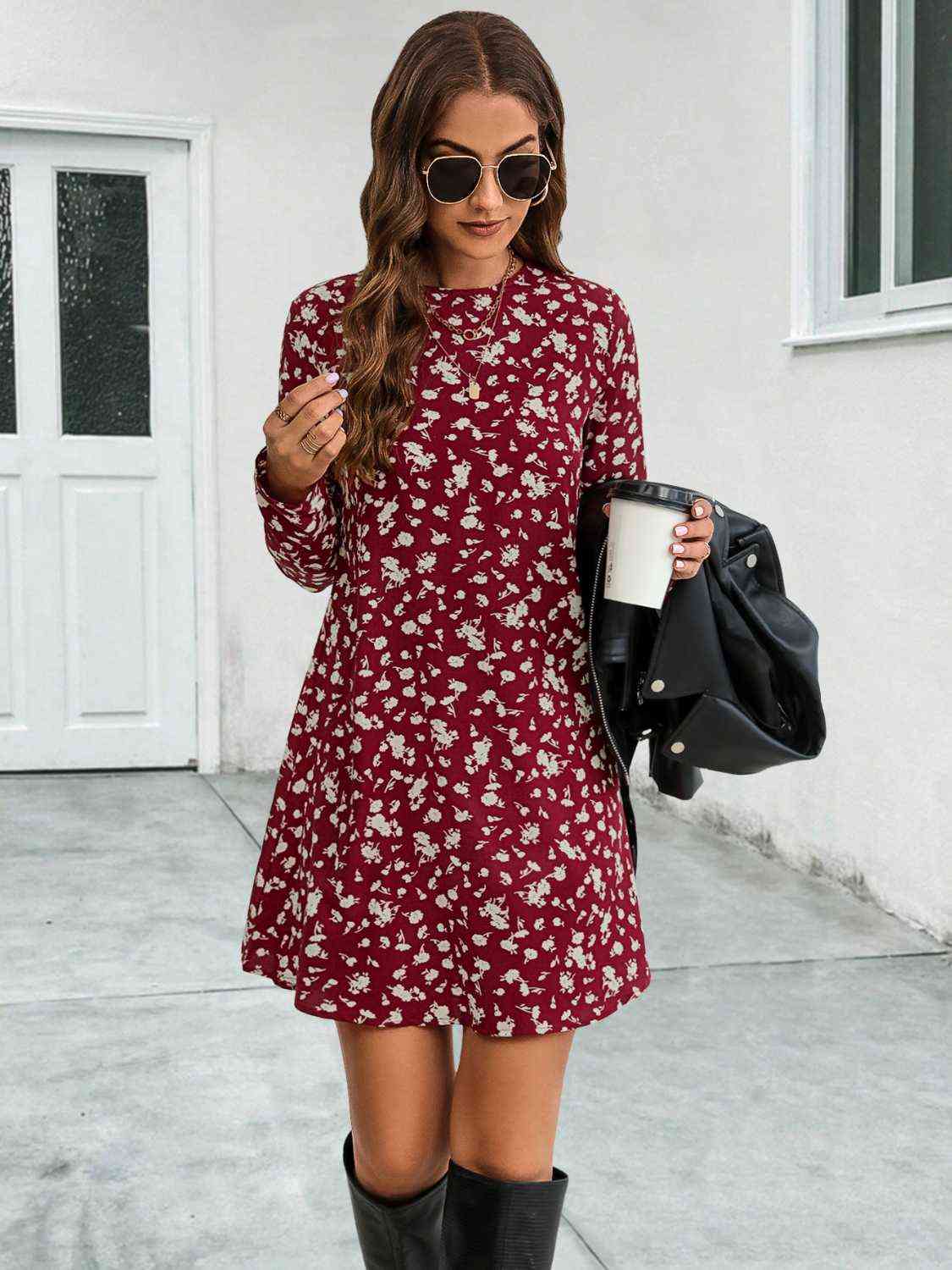 Round Neck Long Sleeve Mini Dress Print on any thing USA/STOD clothes