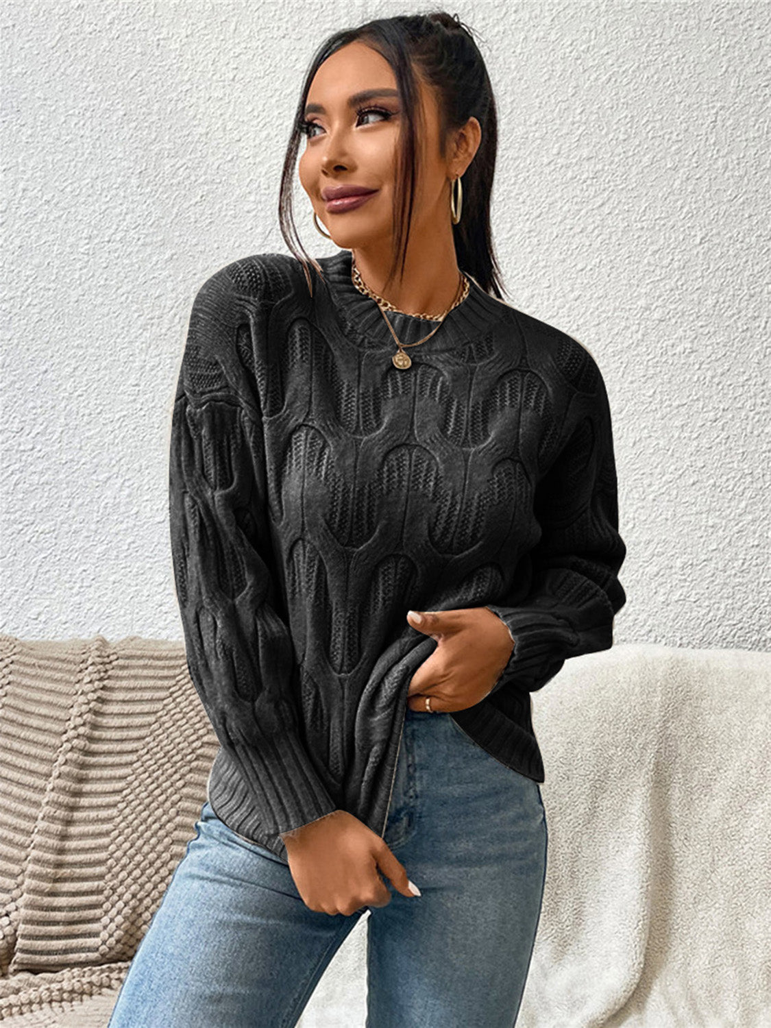Round Neck Long Sleeve Sweater Print on any thing USA/STOD clothes