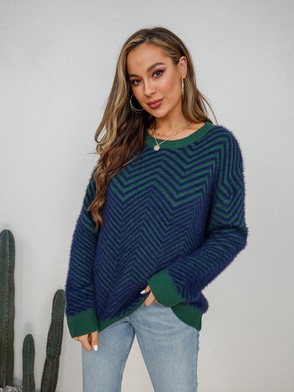 Round Neck Long Sleeve Sweater Print on any thing USA/STOD clothes