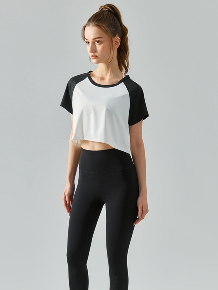 Round Neck Raglan Sleeve Cropped Sports Top Print on any thing USA/STOD clothes