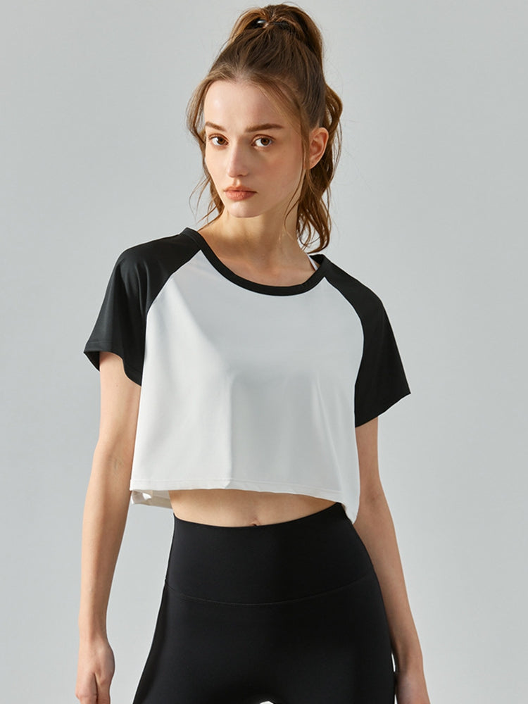 Round Neck Raglan Sleeve Cropped Sports Top Print on any thing USA/STOD clothes