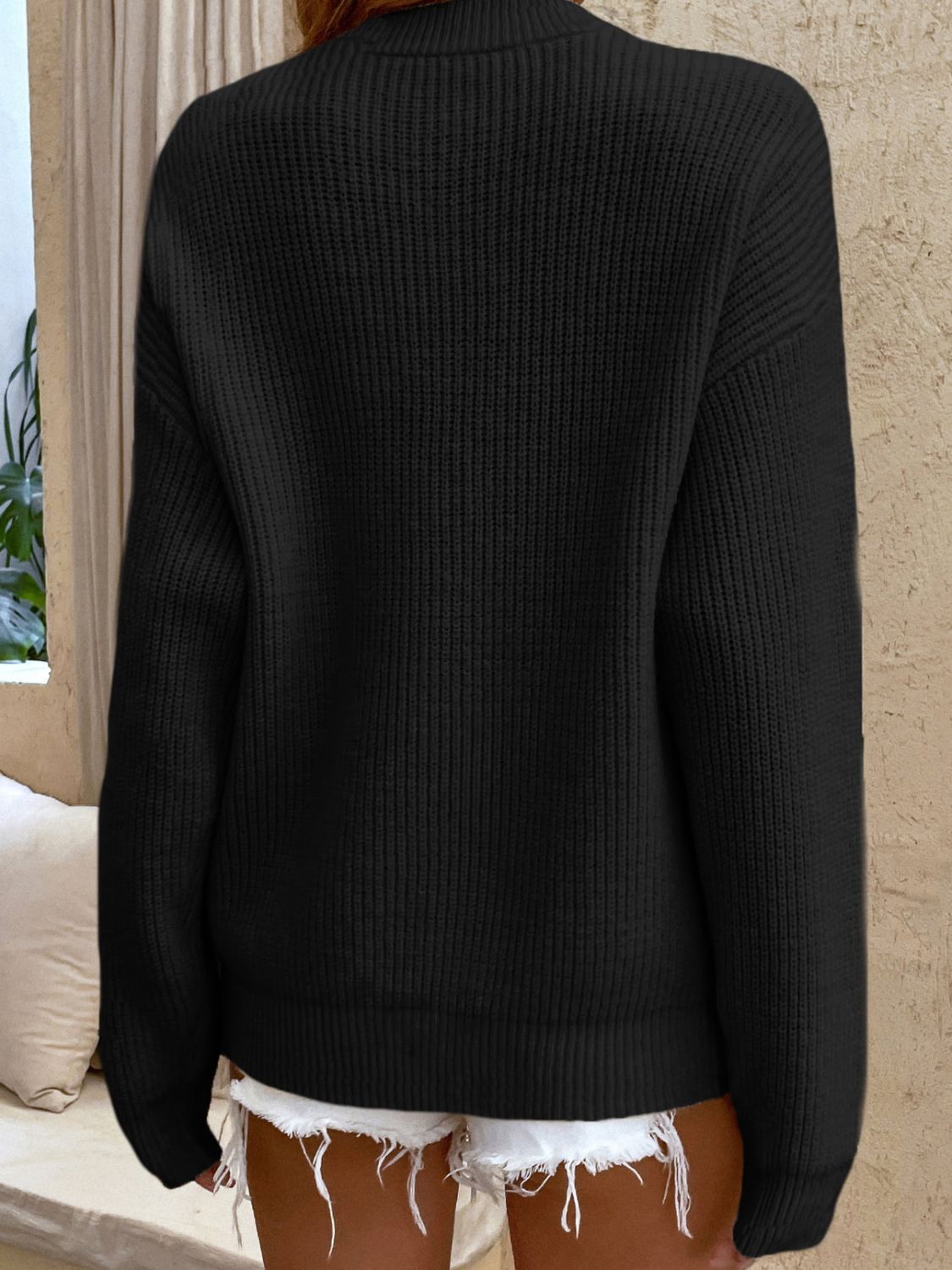 Round Neck Ribbed Button-Down Sweater Print on any thing USA/STOD clothes