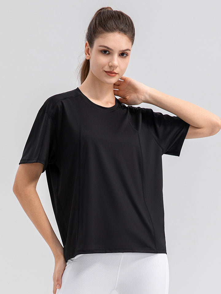 Round Neck Short Sleeve Active Top Print on any thing USA/STOD clothes