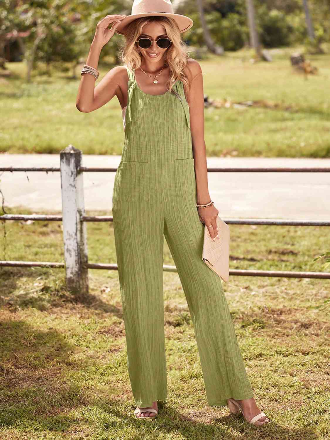 Round Neck Sleeveless Jumpsuit with Pockets Print on any thing USA/STOD clothes