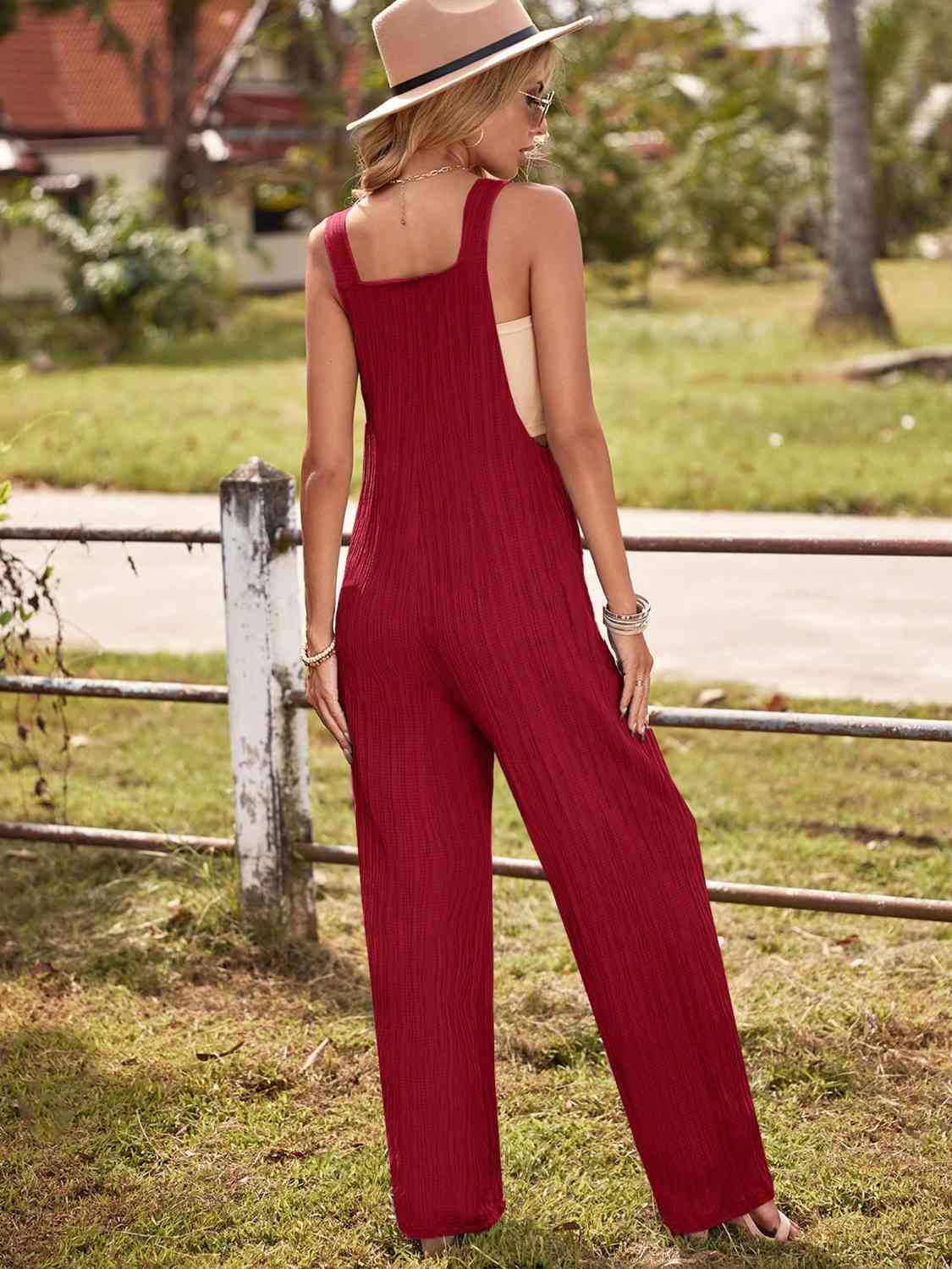 Round Neck Sleeveless Jumpsuit with Pockets Print on any thing USA/STOD clothes