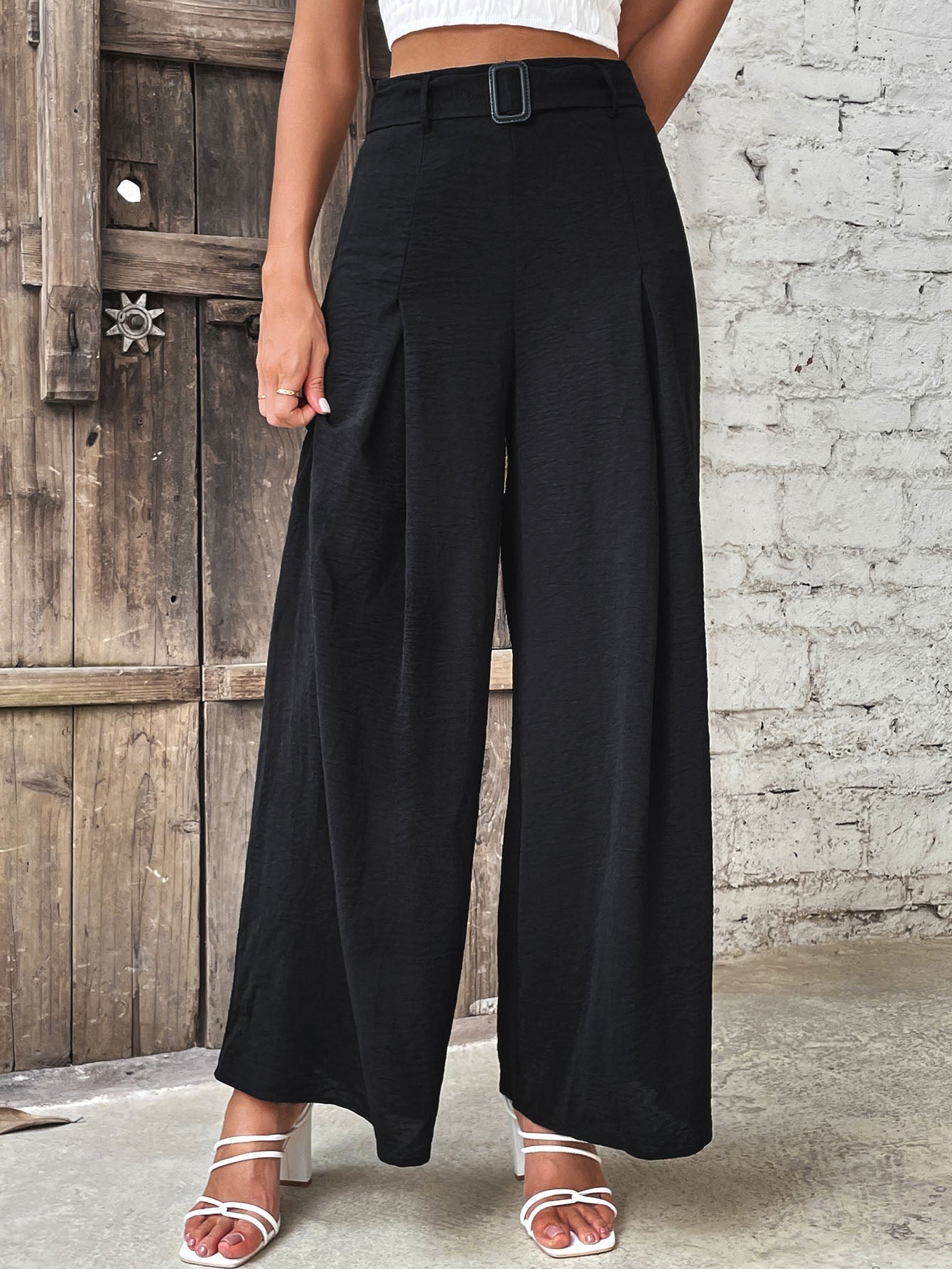 Ruched High Waist Wide Leg Pants Print on any thing USA/STOD clothes