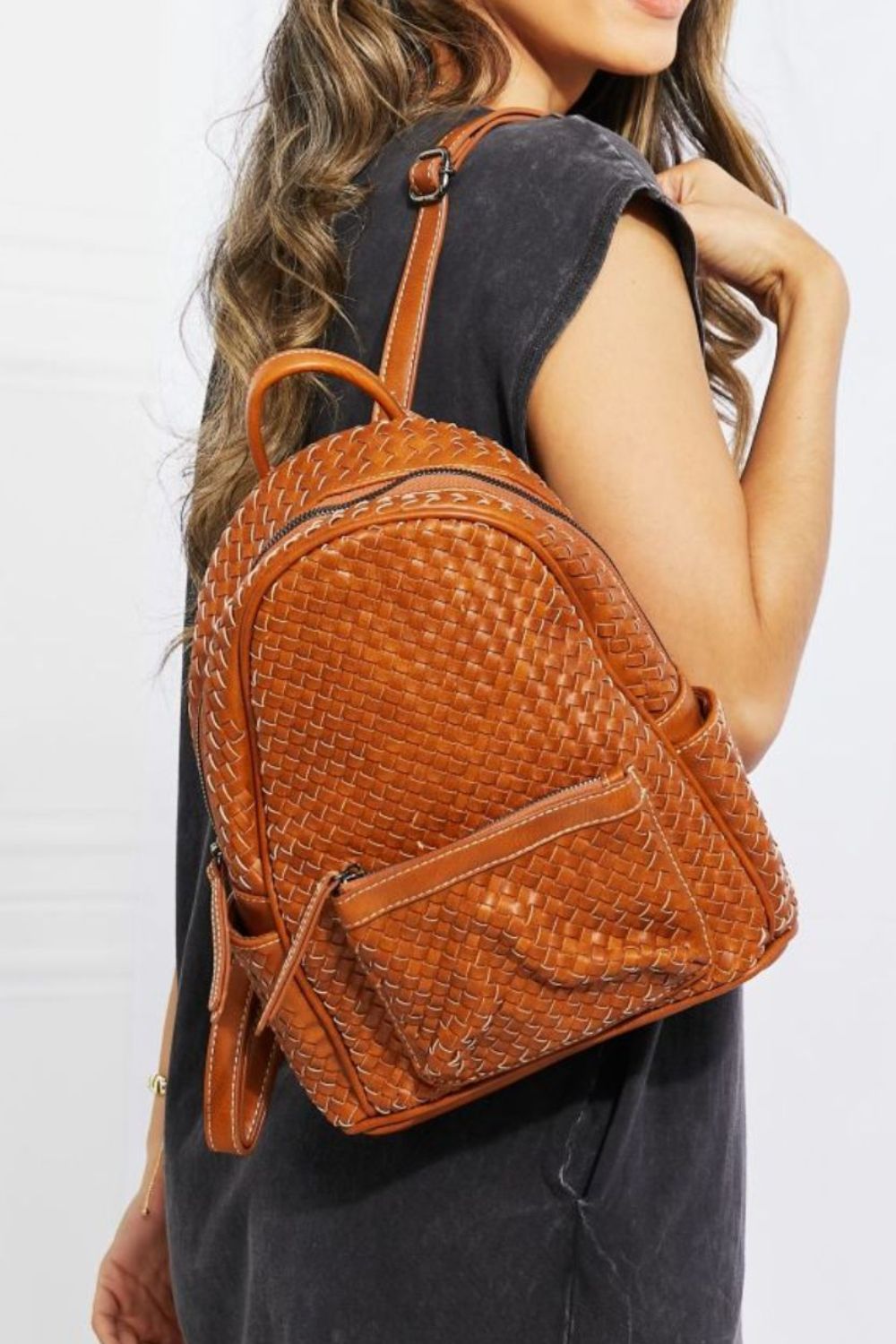 SHOMICO Certainly Chic Faux Leather Woven Backpack Print on any thing USA/STOD clothes