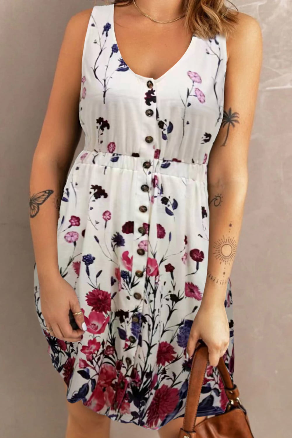 Scoop Neck Buttoned Sleeveless Magic Dress Print on any thing USA/STOD clothes