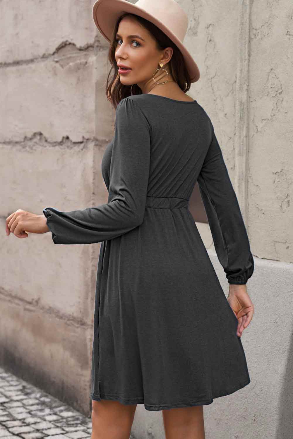 Scoop Neck Empire Waist Long Sleeve Mini Dress Print on any thing USA/STOD clothes