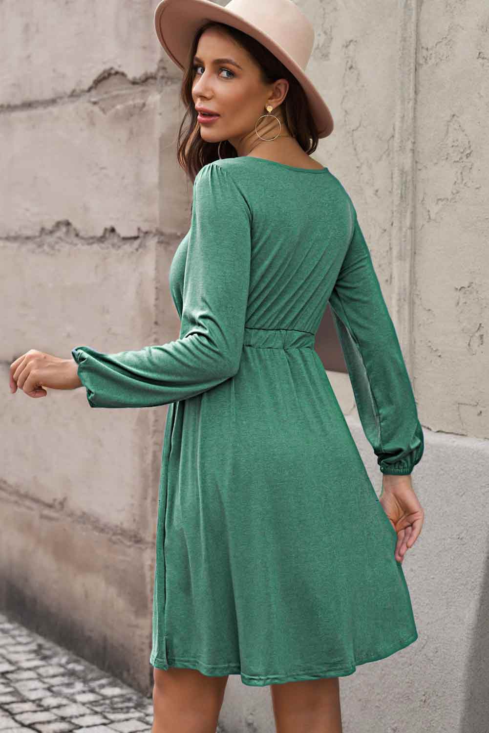 Scoop Neck Empire Waist Long Sleeve Mini Dress Print on any thing USA/STOD clothes