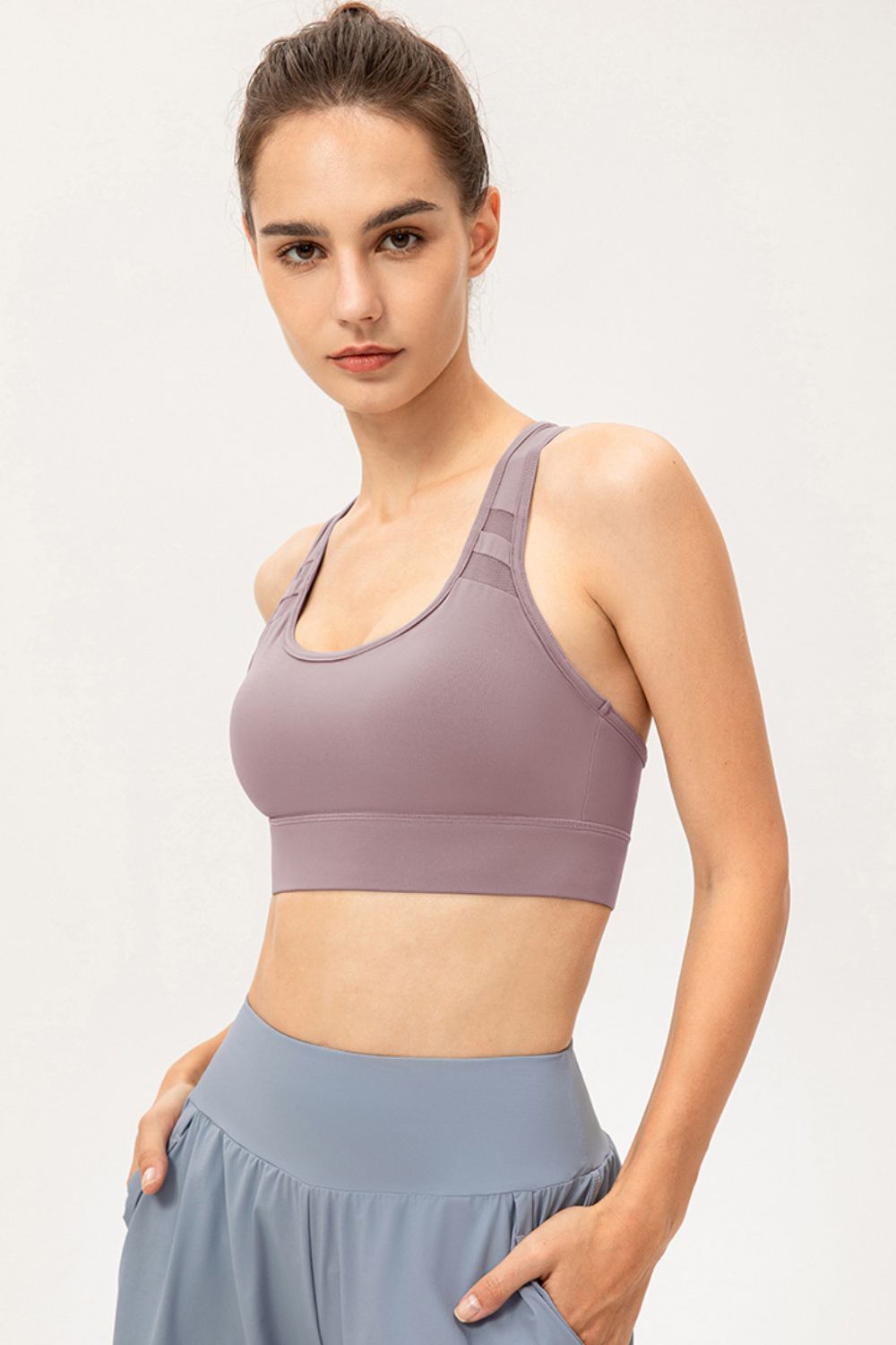 Scoop Neck Long Sports Bra Print on any thing USA/STOD clothes