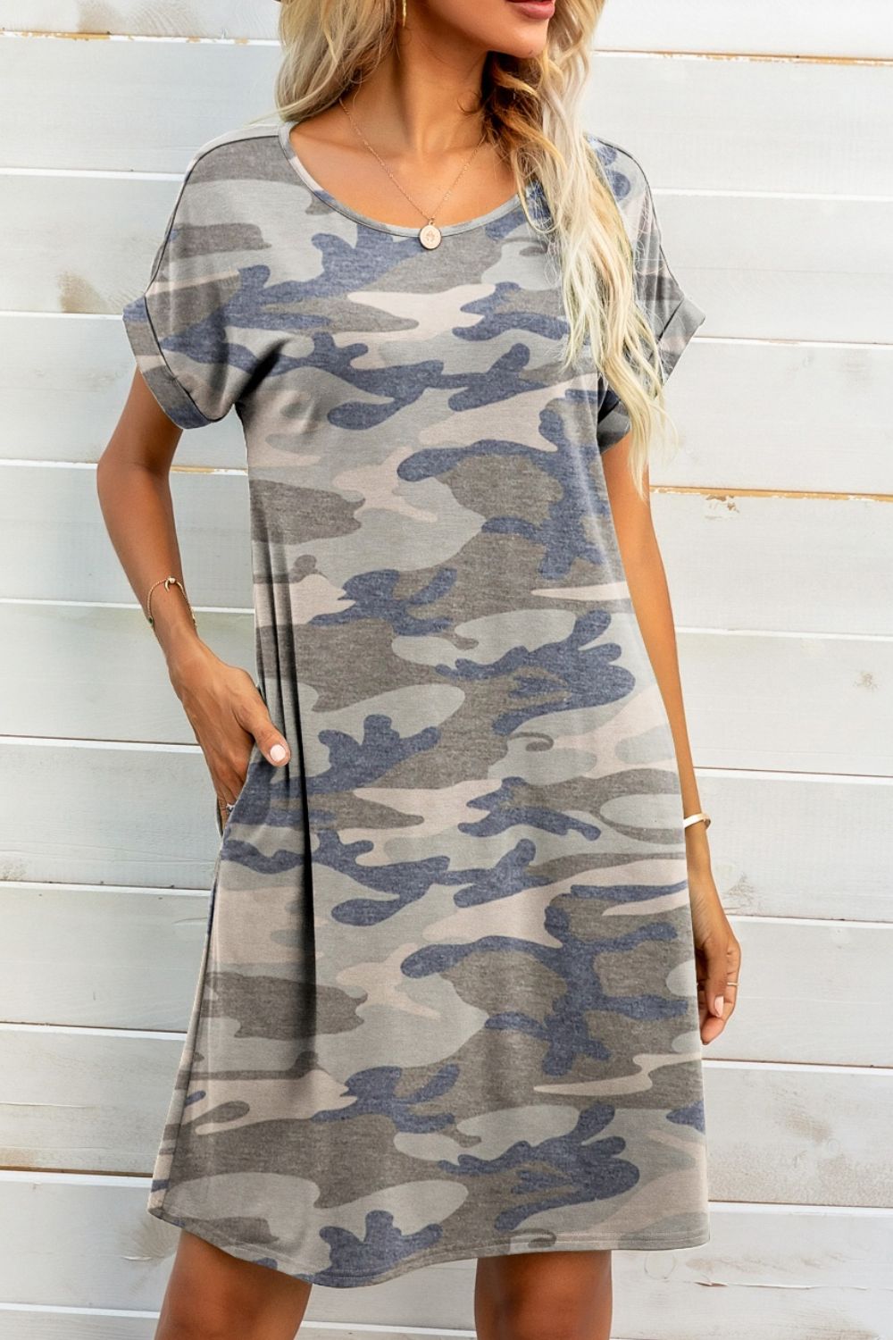 Scoop Neck Short Sleeve Pocket Dress Print on any thing USA/STOD clothes