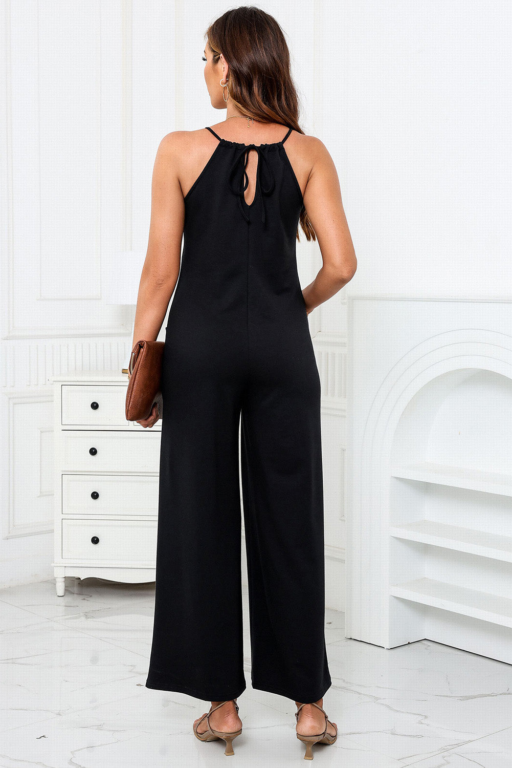 Scoop Neck Wide Leg Jumpsuit with Pockets Print on any thing USA/STOD clothes