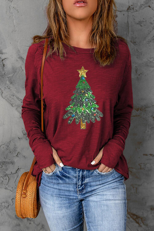 Sequin Christmas Tree Long Sleeve T-Shirt Print on any thing USA/STOD clothes