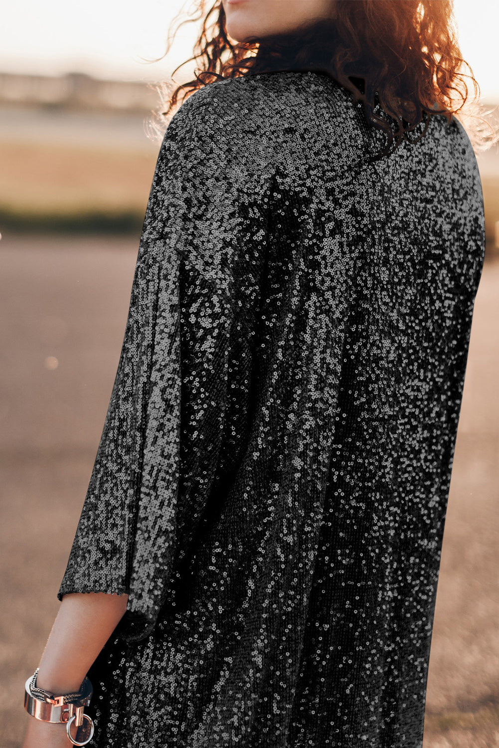 Sequin Open Front Duster Cardigan Print on any thing USA/STOD clothes