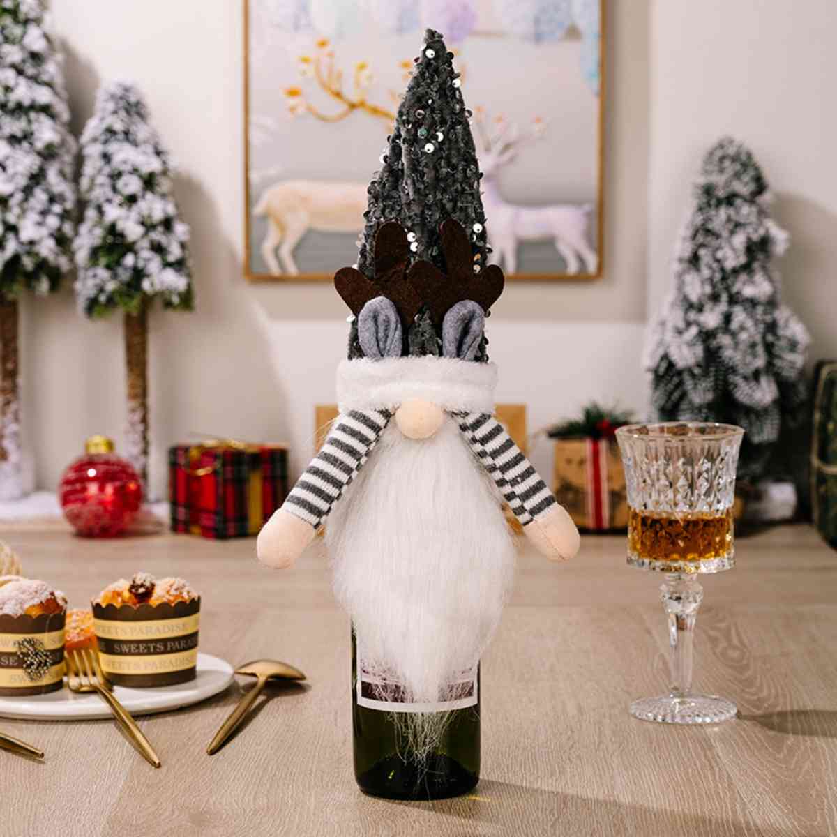 Sequin Pointed Hat Faceless Gnome Wine Bottle Cover Print on any thing USA/STOD clothes